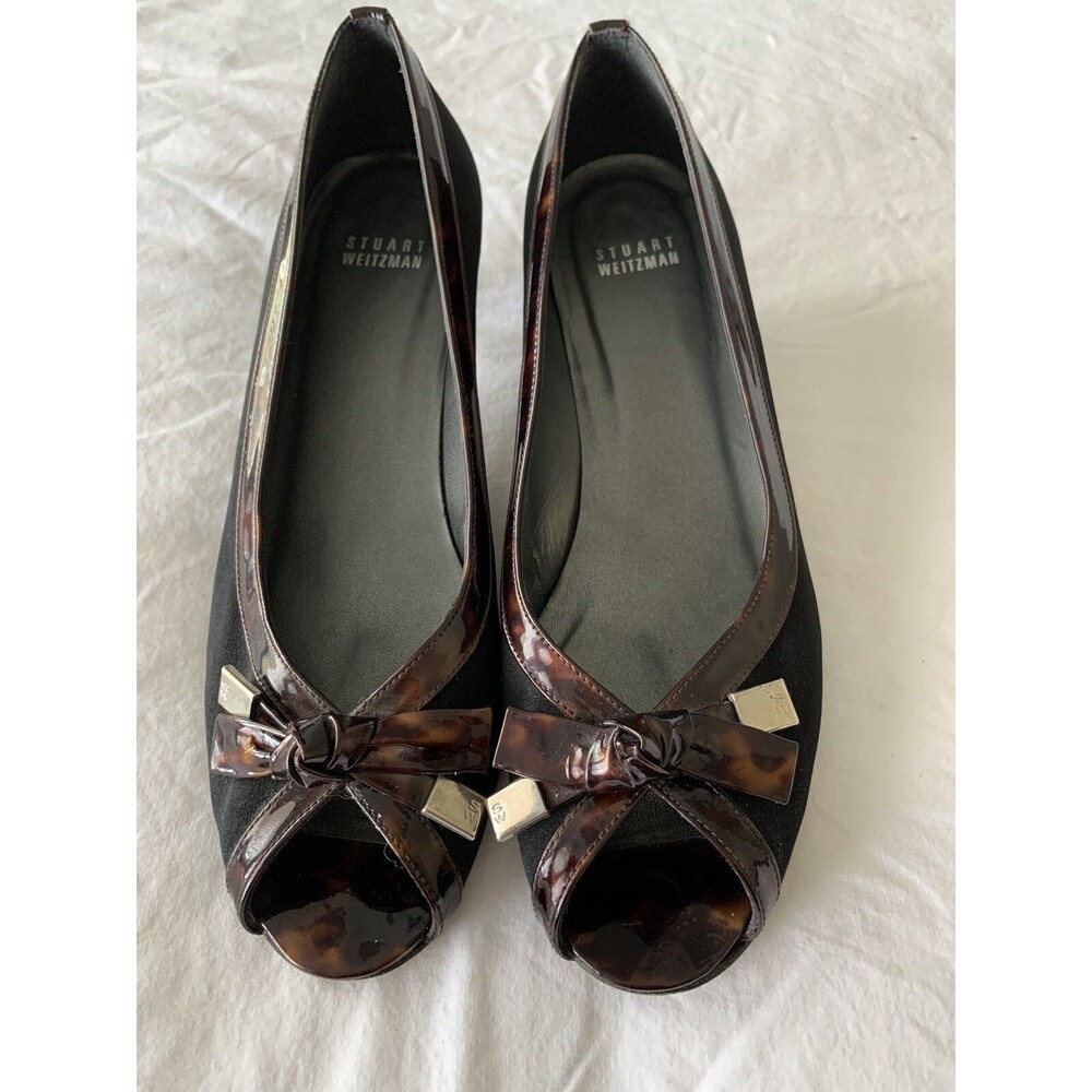 Stuart Weitzman Tofutti Black Faille Women's Peep Toe Pump Tortoise Size 8.5